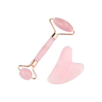 Natural Jade Stone Rose Quartz Jade Roller & Gua Sha Massage Tool for Face and Body(Pink)